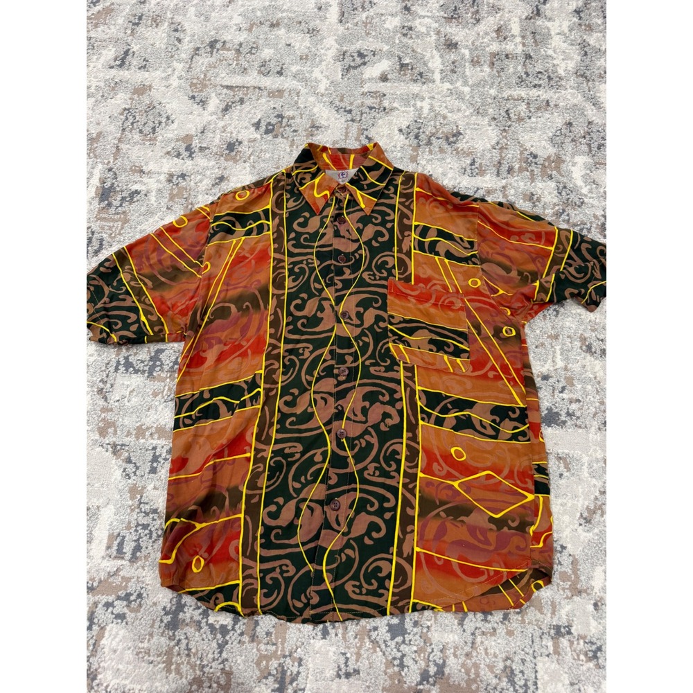 The Territory Ahead Mens Abstract Tribal Print Rayon Short Sleeve Shirt Orange M